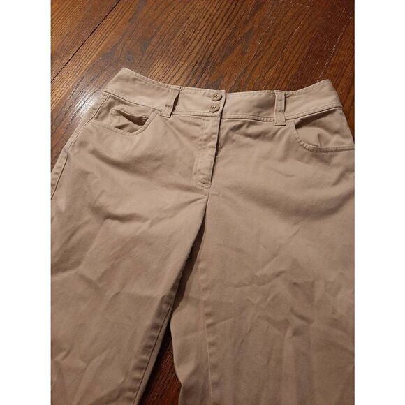 Size 8P Talbots Petite Stretch Tan Khaki Double Button Pants Pockets Belt Loops - Picture 2 of 2